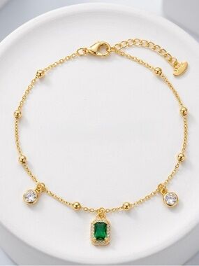 Emerald Anklet 14k Gold Plated Luxury Jewelry